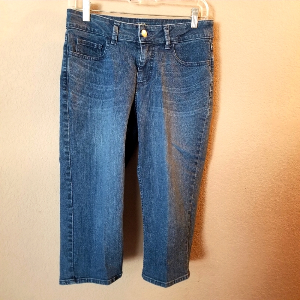 Riders by Lee Womens Capri/Cropped Blue Jeans Whiskering Embellished Size 8